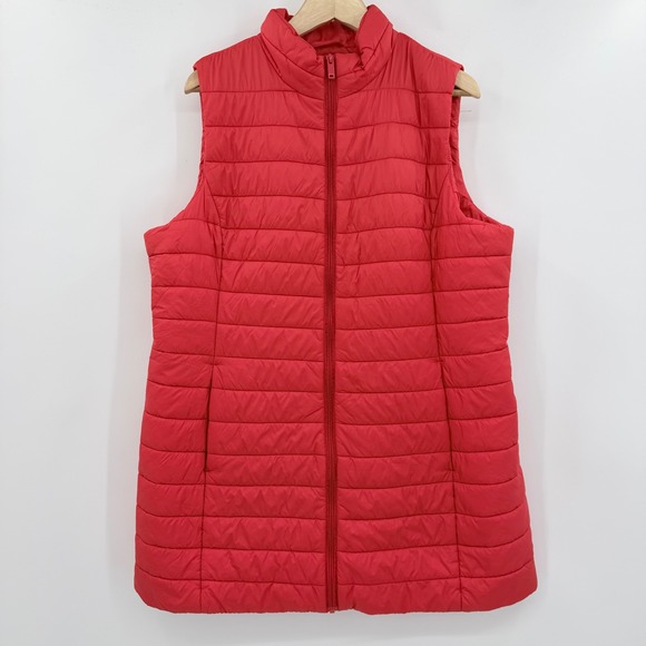 Liz Claiborne Jackets & Blazers - Liz Claiborne Womens Red Quilted Puffer Vest Full Zip Stand Collar Size XL